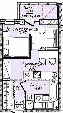 1-кімнатна 32.1 м² в ЖК M.Park від 27 950 грн/м², Одеса
