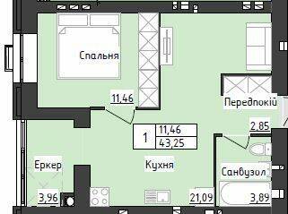 1-кімнатна 43.25 м² в ЖК Sweet Home від 23 800 грн/м², Дніпро