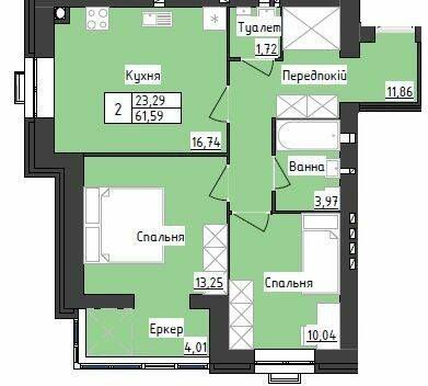 2-комнатная 61.59 м² в ЖК Sweet Home от 23 800 грн/м², Днепр