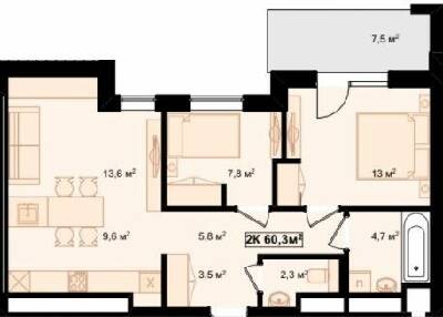 2-кімнатна 60.3 м² в ЖК Рубін Апартамент від 11 400 грн/м², м. Коломия