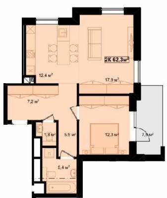 2-кімнатна 62.3 м² в ЖК Рубін Апартамент від 11 900 грн/м², м. Коломия