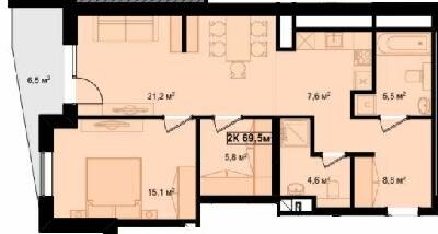 2-кімнатна 69.5 м² в ЖК Рубін Апартамент від 11 900 грн/м², м. Коломия