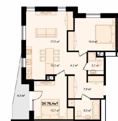 3-комнатная 76.4 м² в ЖК Рубин Апартамент от 11 900 грн/м², г. Коломыя