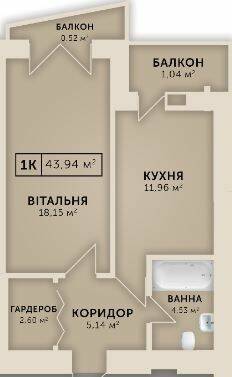 1-кімнатна 43.94 м² в КБ Kovcheg Residence від 20 550 грн/м², Івано-Франківськ