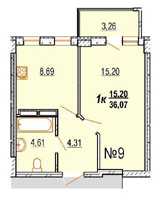1-комнатная 36.07 м² в ЖК BRUSSELS от 16 500 грн/м², с. Крыжановка
