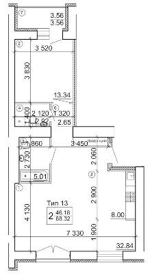 2-комнатная 68.32 м² в Мкрн Академический от 18 500 грн/м², Винница
