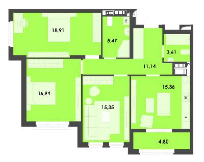 3-комнатная 91.58 м² в ЖК River City от 18 500 грн/м², Житомир