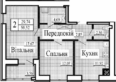 2-кімнатна 59.52 м² в ЖК Крила від 16 500 грн/м², Луцьк