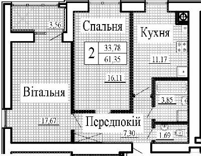 2-комнатная 61.35 м² в ЖК Крылья от 16 500 грн/м², Луцк
