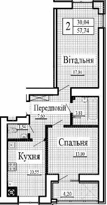 2-комнатная 57.74 м² в ЖК Крылья от 15 500 грн/м², Луцк