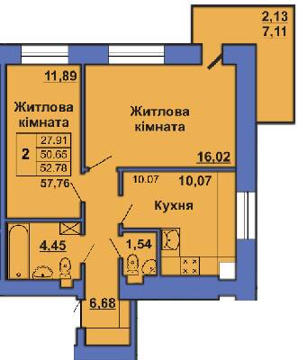 2-кімнатна 57.76 м² в ЖК на вул. Великотирнівська, 4А від 21 000 грн/м², Полтава