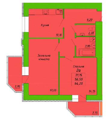 2-комнатная 64.2 м² в ЖК на ул. Пушкаревская, 22Д от 19 400 грн/м², Полтава