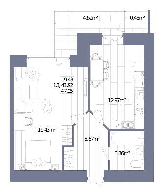 1-кімнатна 47.05 м² в ЖК Oliva від 19 000 грн/м², м. Горишні Плавні