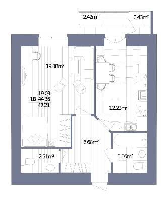 1-кімнатна 47.21 м² в ЖК Oliva від 19 000 грн/м², м. Горишні Плавні