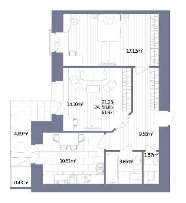 2-кімнатна 61.97 м² в ЖК Oliva від 17 000 грн/м², м. Горишні Плавні