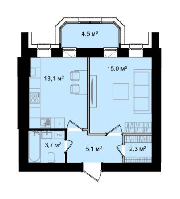 1-кімнатна 43.7 м² в ЖК Barbara від 12 300 грн/м², м. Горишні Плавні