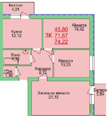 3-кімнатна 74.22 м² в ЖК Зелена оаза від 15 000 грн/м², Херсон