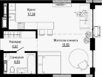 1-комнатная 42.61 м² в ЖК PUSHA HOUSE от 48 100 грн/м², Киев