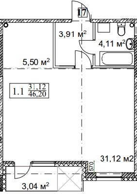 1-комнатная 46.2 м² в ЖК Грюнвальд от 29 700 грн/м², Киев