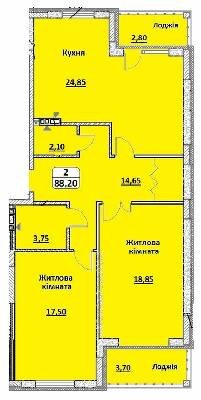 2-кімнатна 88.2 м² в КБ Королева від 19 000 грн/м², м. Біла Церква