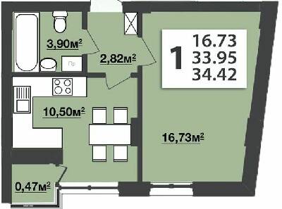 1-кімнатна 34.42 м² в ЖК М'ята Авеню від 19 800 грн/м², м. Винники