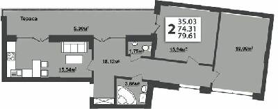 2-кімнатна 79.61 м² в ЖК М'ята Авеню від 16 400 грн/м², м. Винники