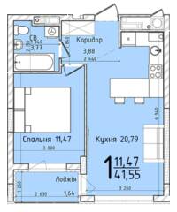 1-комнатная 41.55 м² в ЖК Континент от 23 500 грн/м², с. Сокольники