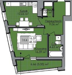 1-комнатная 48.35 м² в ЖК Нове Життя от 20 000 грн/м², Львов