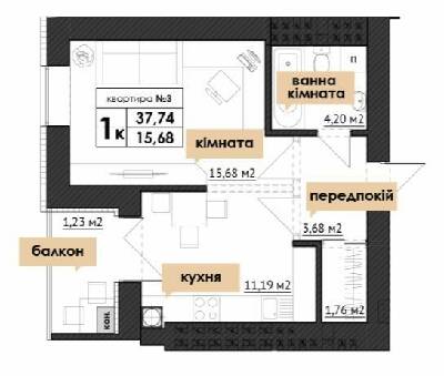 1-кімнатна 37.74 м² в ЖК Park Residence від 27 300 грн/м², с. Софіївська Борщагівка