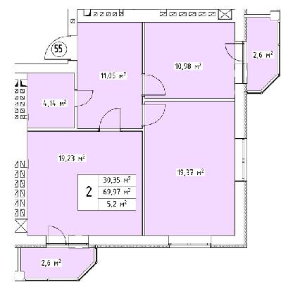 2-комнатная 69.97 м² в ЖК Волошковый от 21 850 грн/м², с. Софиевская Борщаговка
