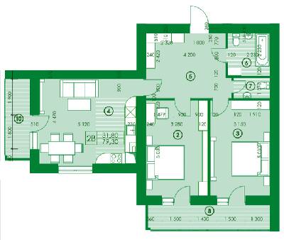 2-кімнатна 79.3 м² в ЖК Квартал Парковий від 14 100 грн/м², м. Обухів
