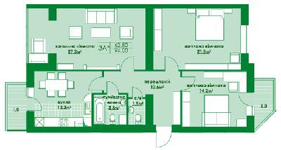 3-кімнатна 94 м² в ЖК Квартал Парковий від 12 200 грн/м², м. Обухів