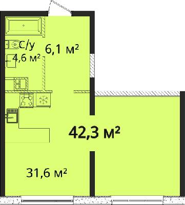 1-кімнатна 42.3 м² в Апарт-комплекс Літературний від 24 350 грн/м², Одеса