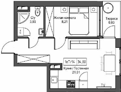 1-комнатная 34 м² в ЖГ ARTVILLE от 23 650 грн/м², пгт Авангард