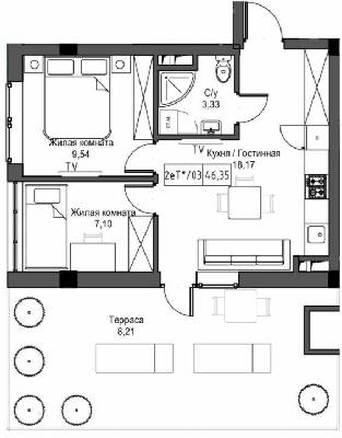 2-комнатная 46.35 м² в ЖГ ARTVILLE от 17 950 грн/м², пгт Авангард