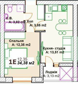 1-комнатная 34.38 м² в ЖК Премиальный от 26 000 грн/м², г. Ирпень