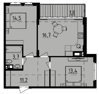 2-комнатная 61.3 м² в ЖК DERBY Style House от 25 650 грн/м², Одесса