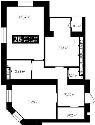 2-комнатная 62.78 м² в ЖК Авиатор от 21 000 грн/м², пгт Гостомель