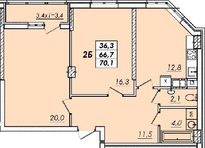 2-кімнатна 70.1 м² в ЖК RealPark від 16 950 грн/м², Одеса