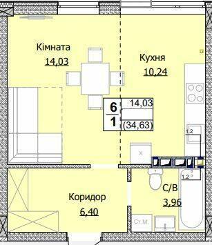 1-комнатная 33.63 м² в ЖК Гостомель Сити от 21 000 грн/м², пгт Гостомель