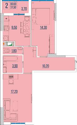 2-кімнатна 60.6 м² в ЖК Бульвар Акацій від 23 700 грн/м², Одеса