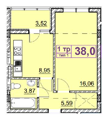 1-кімнатна 38 м² в ЖК Ідея від 19 000 грн/м², с. Гнідин