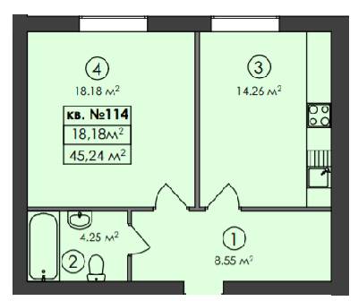 1-комнатная 45.24 м² в ЖК Family-2 от 27 950 грн/м², с. Гатное
