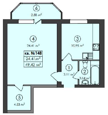 1-комнатная 49.42 м² в ЖК Family-2 от 18 100 грн/м², с. Гатное