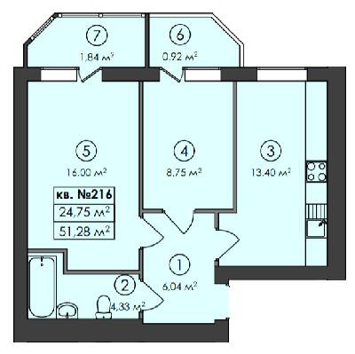 2-комнатная 51.28 м² в ЖК Family-2 от 26 550 грн/м², с. Гатное