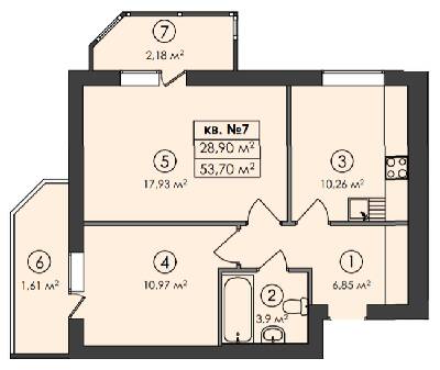 2-кімнатна 53.7 м² в ЖК Family-2 від 23 750 грн/м², с. Гатне