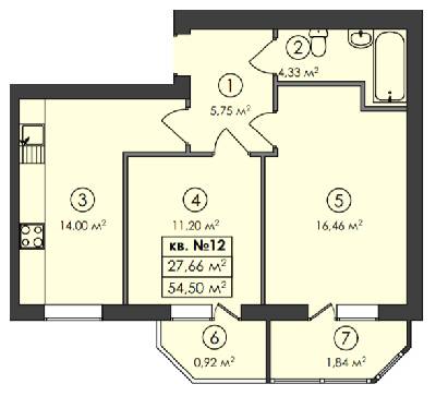 2-комнатная 54.5 м² в ЖК Family-2 от 23 750 грн/м², с. Гатное