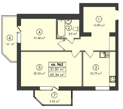 2-комнатная 65.34 м² в ЖК Family-2 от 23 750 грн/м², с. Гатное