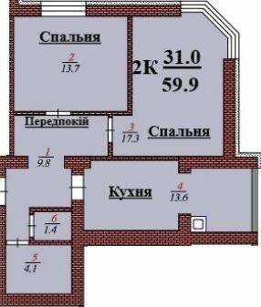 2-комнатная 59.9 м² в ЖК Дмитровский от 15 500 грн/м², с. Дмитровка