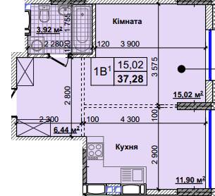 1-кімнатна 37.28 м² в ЖК Нові Теремки від 18 500 грн/м², с. Новосілки